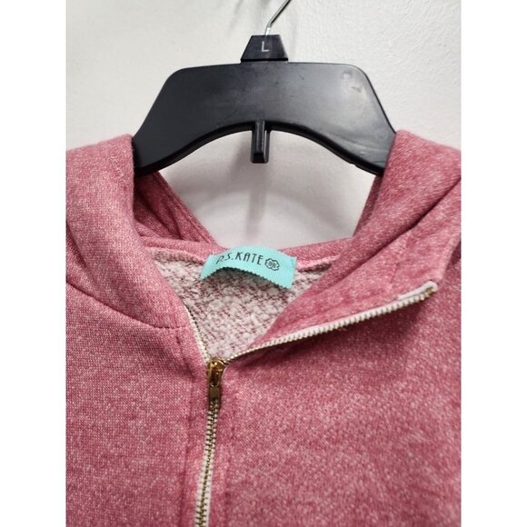 P.S.Kate Womens Hoodie Sweatshirt Large Pink White Sherpa Contrast Quarter Zip - Picture 6 of 8